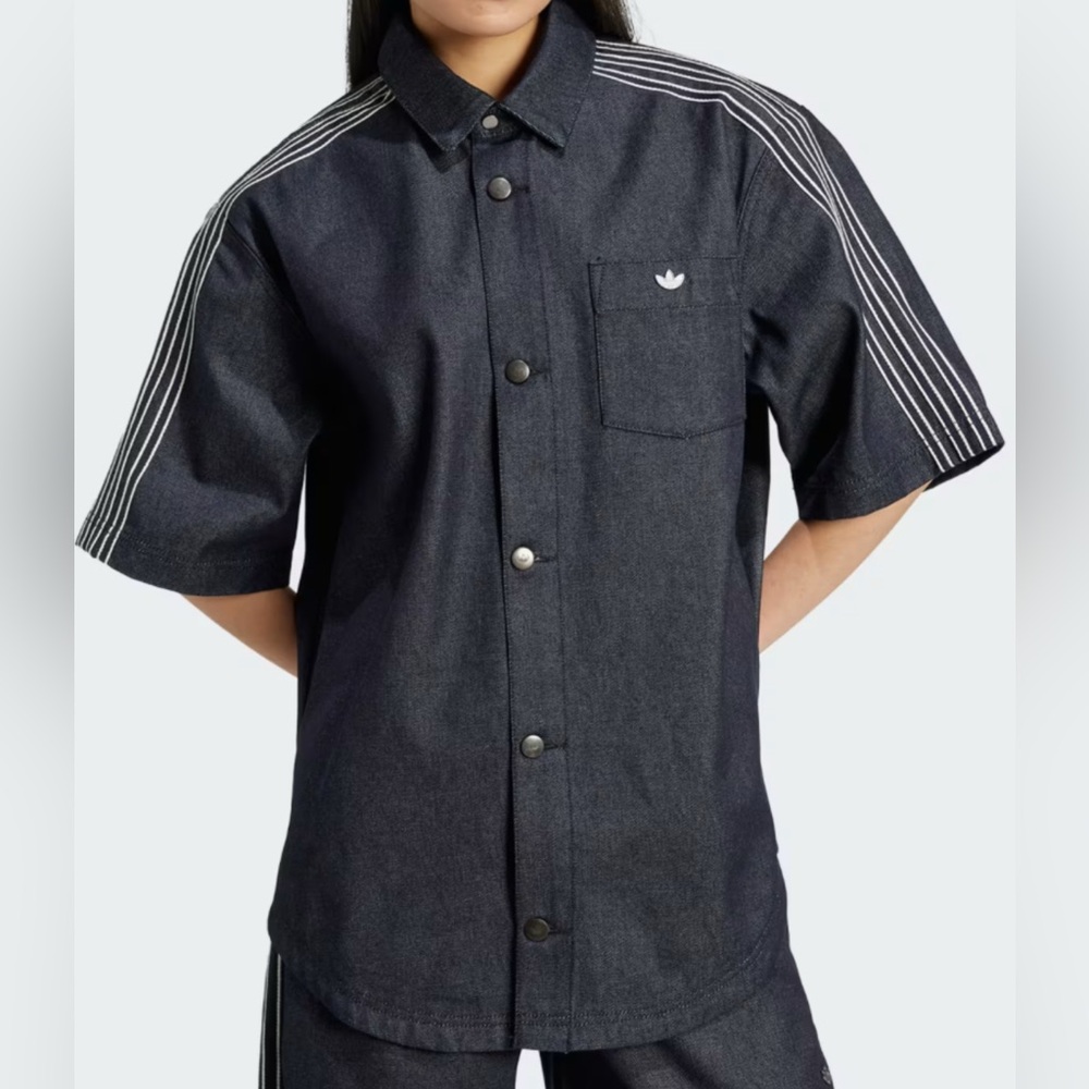 adidas Originals Women's Short Sleeve Denim Indigo Shirt | Size large| JJ3146